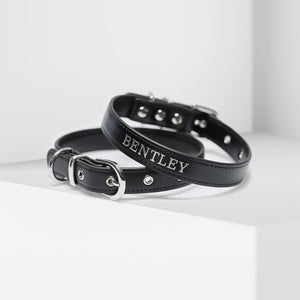 Luxe Black - Premium Personalised Pet Collar (Silver)