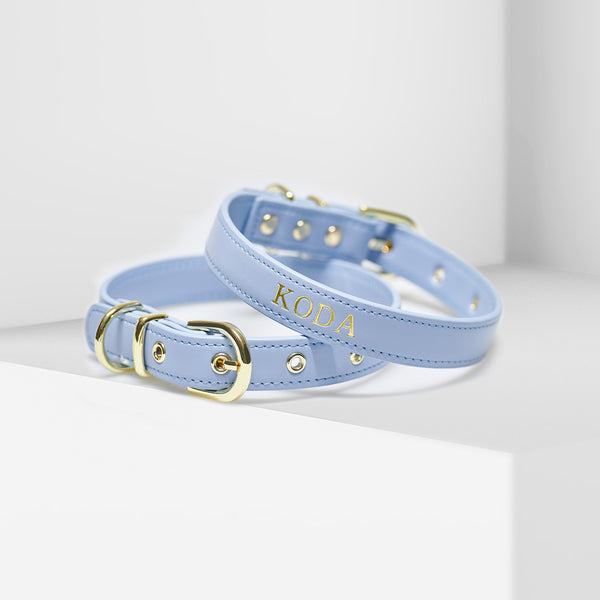 Luxe Light Blue Premium Personalised Pet Collar (Gold)