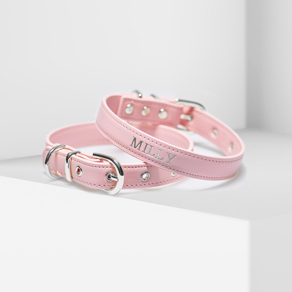 Luxe Light Pink - Premium Personalised Pet Collar (Silver)