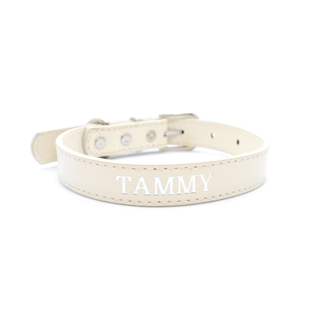 Beige - Personalised Pet Collar (Silver)