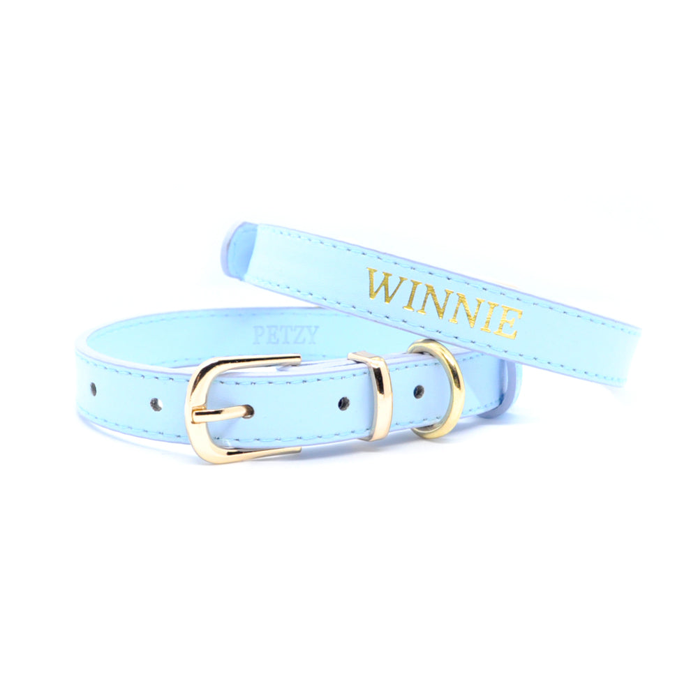 Light Blue - Personalised Pet Collar (Gold)