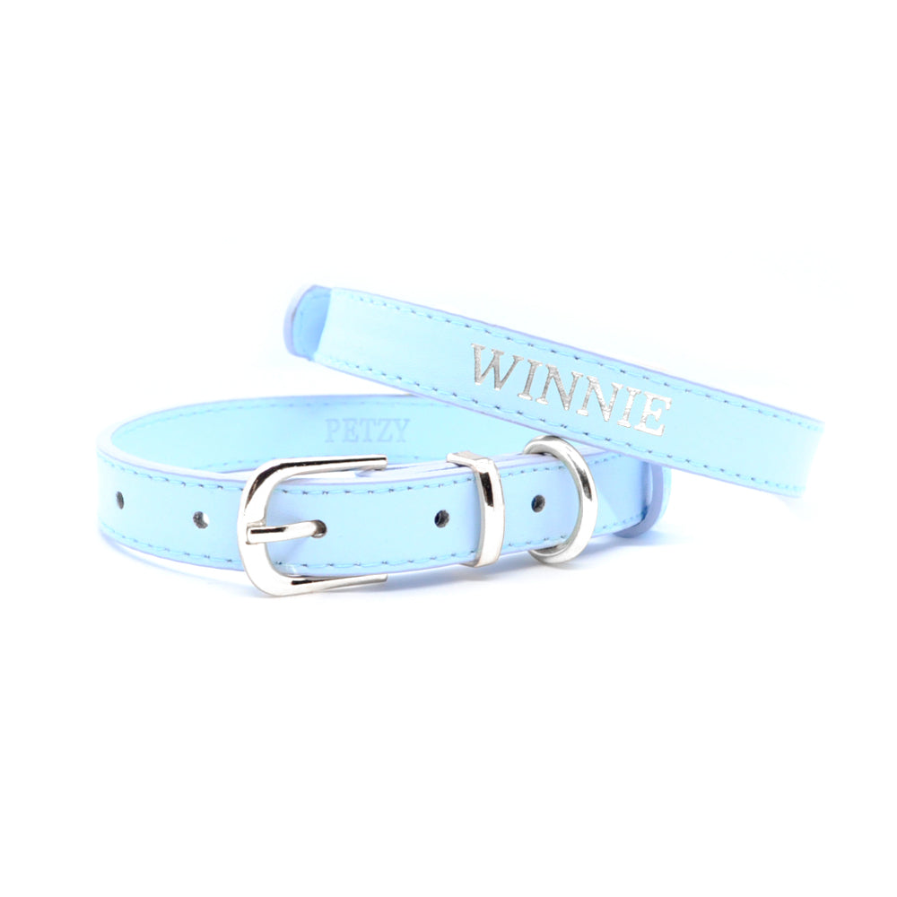 Light Blue - Personalised Pet Collar (Silver)